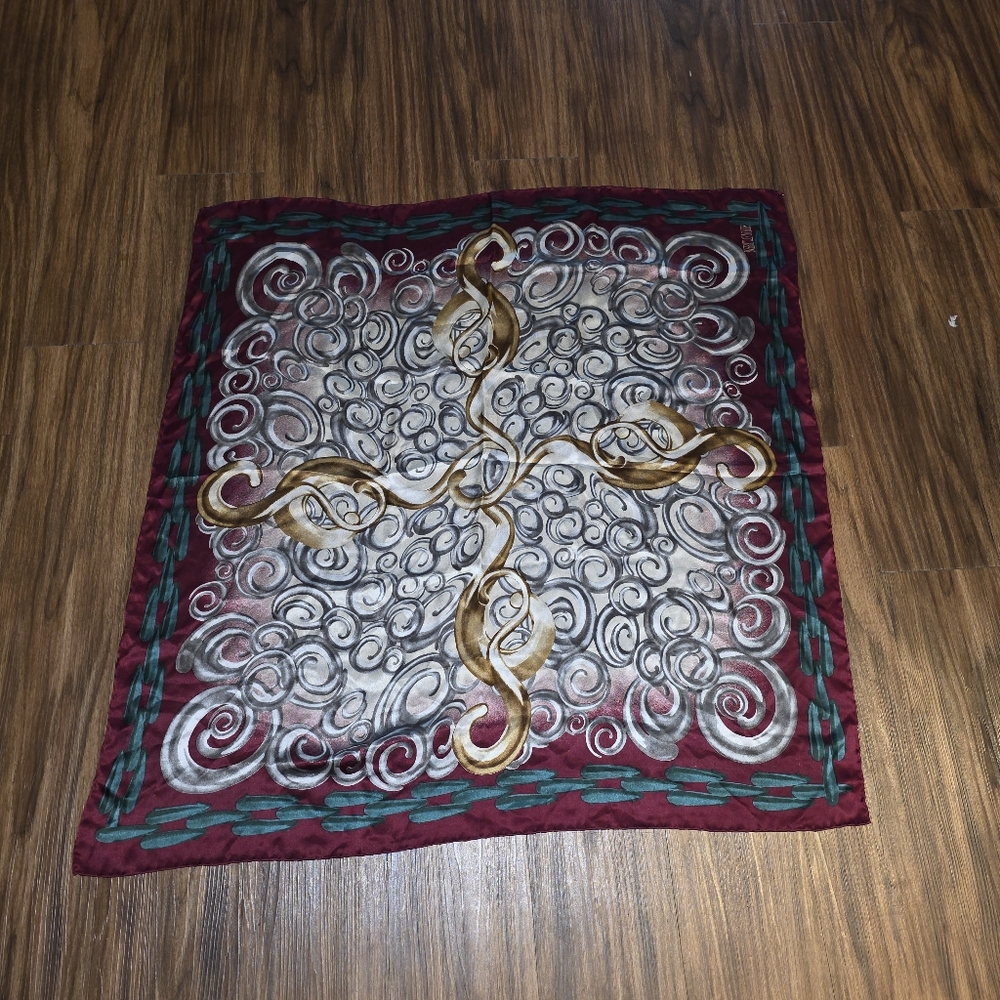 Vtg Hand Rolled Hem Robert Lee Morris 100% Silk "Swirls" Abstract Scarf 34"by35" - Picture 2 of 5